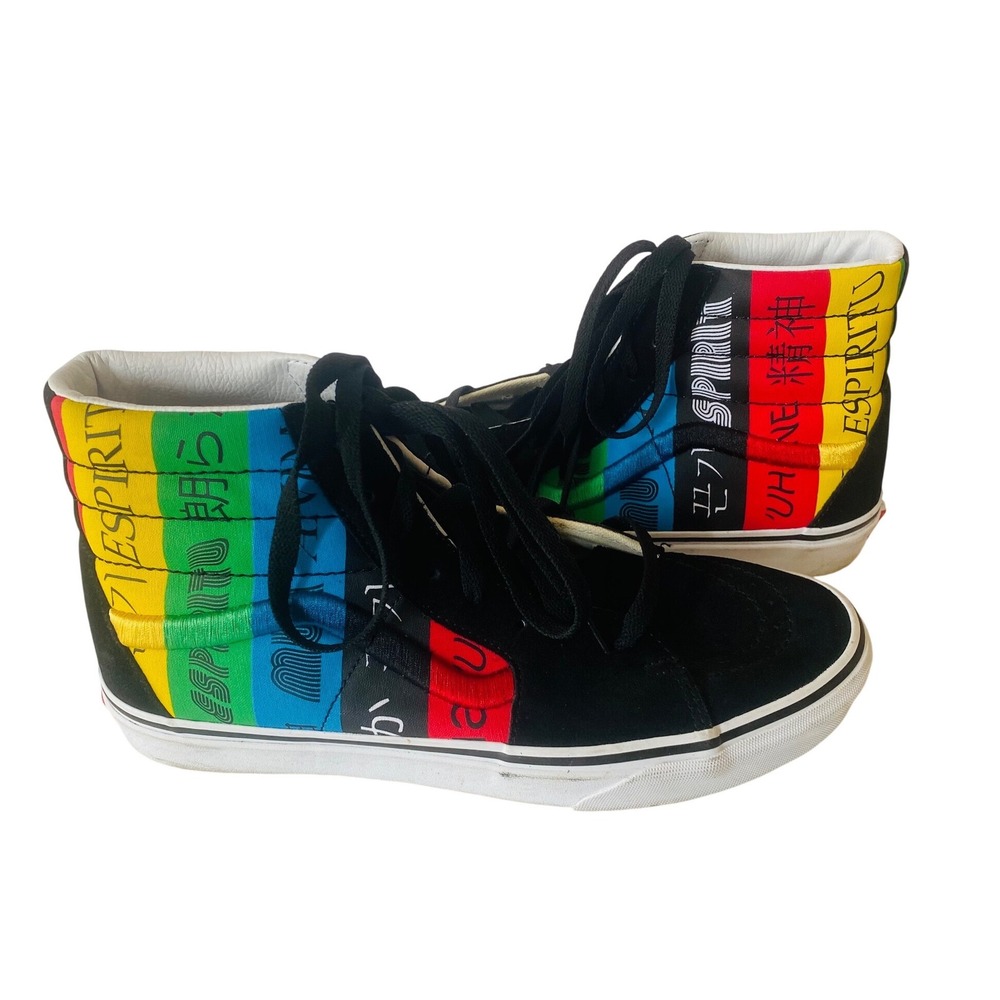 Vans Sk8-Hi Espiritu Multi Rainbow Black Suede High Top Sneakers M 9.5 w 11